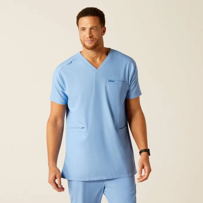 Men Scrubs Ariat Derham 6 Pocket Scrub Top Light Blue Heather