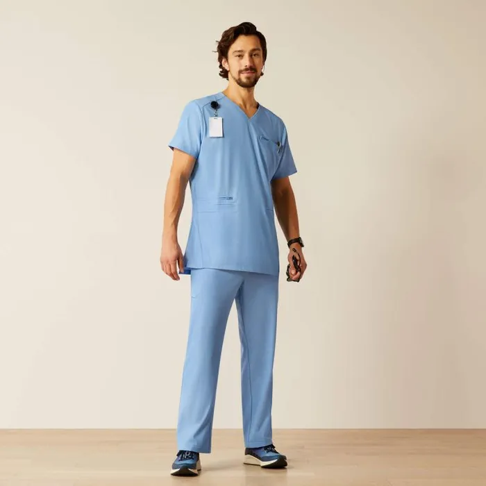 Men Scrubs Ariat Derham 6 Pocket Scrub Top Light Blue Heather
