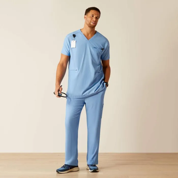 Men Scrubs Ariat Derham 6 Pocket Scrub Top Light Blue Heather