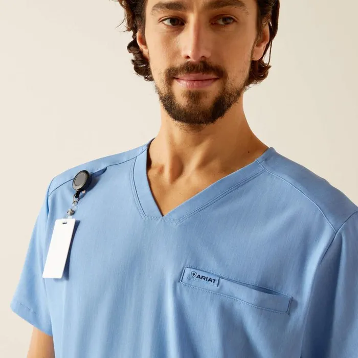 Men Scrubs Ariat Derham 6 Pocket Scrub Top Light Blue Heather
