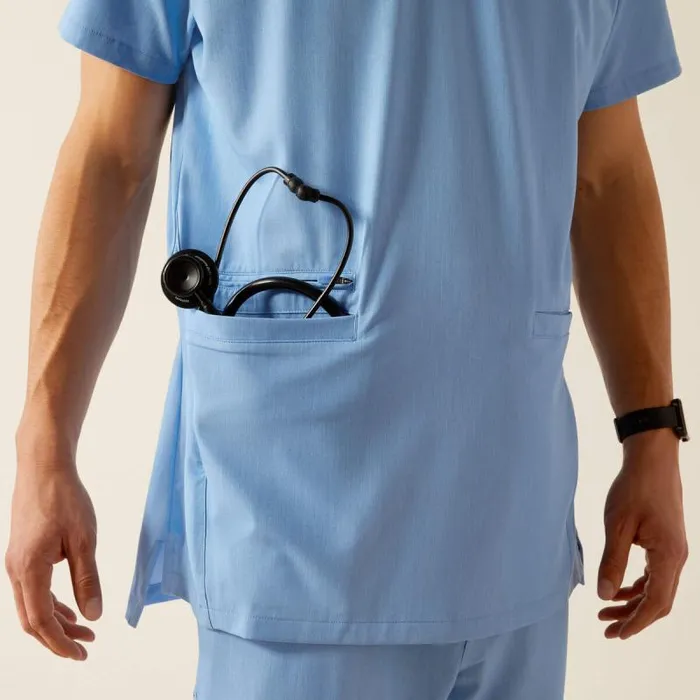 Men Scrubs Ariat Derham 6 Pocket Scrub Top Light Blue Heather