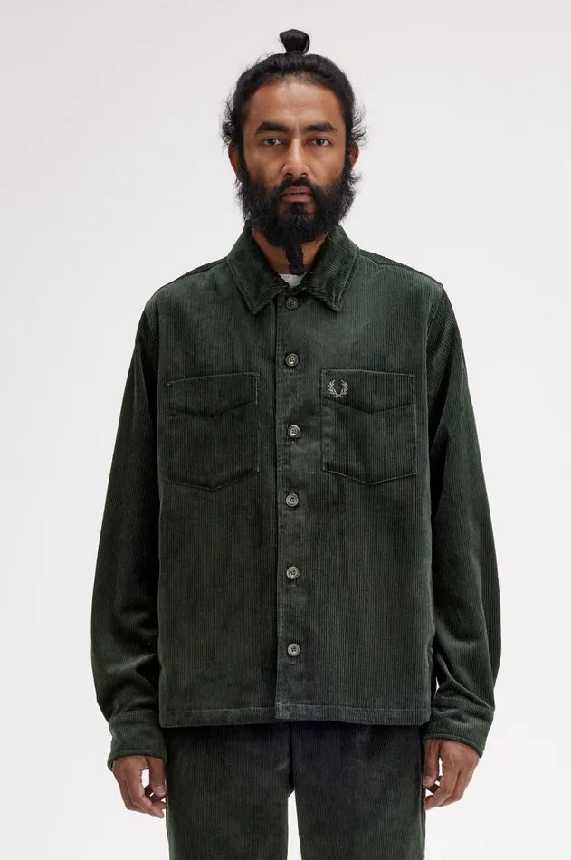 Men Shirts Fred Perry Corduroy Overshirt Night Green