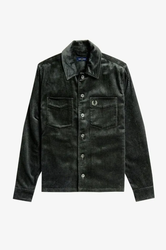 Men Shirts Fred Perry Corduroy Overshirt Night Green