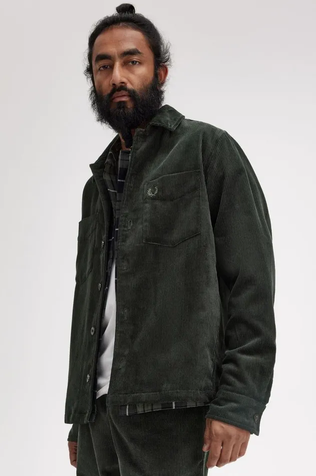 Men Shirts Fred Perry Corduroy Overshirt Night Green