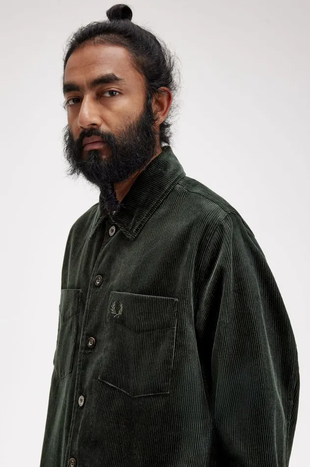 Men Shirts Fred Perry Corduroy Overshirt Night Green
