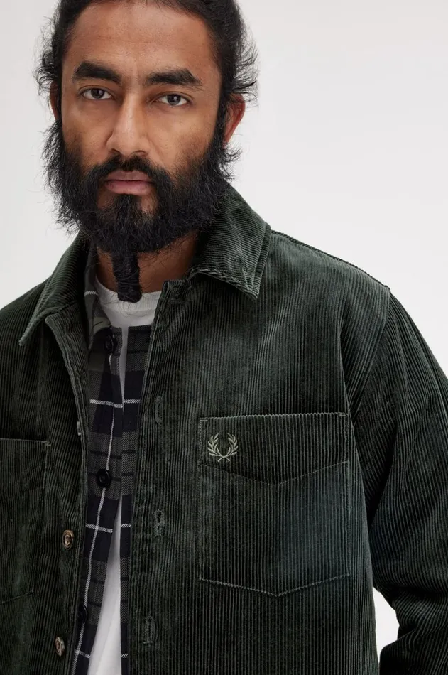Men Shirts Fred Perry Corduroy Overshirt Night Green