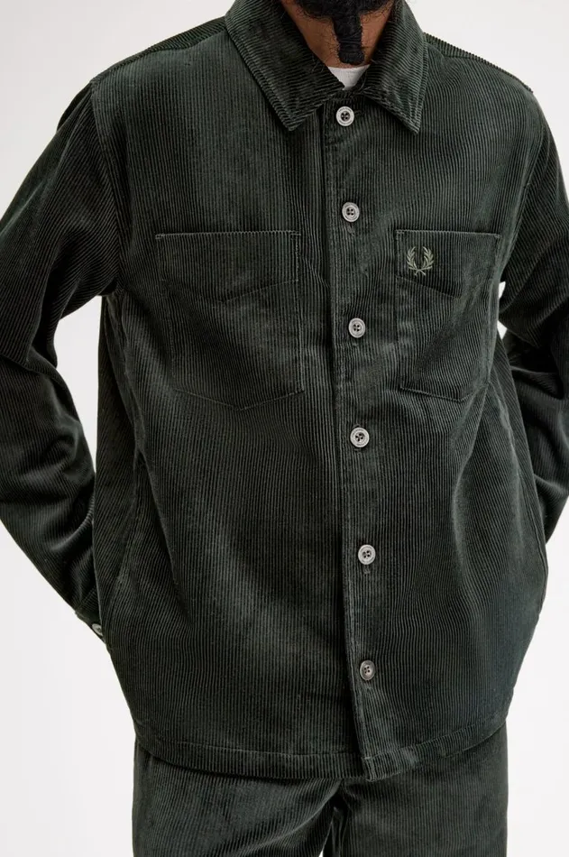 Men Shirts Fred Perry Corduroy Overshirt Night Green