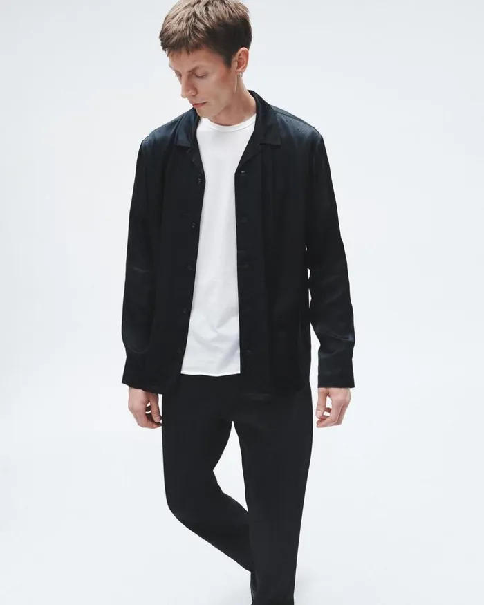 Men Shirts Rag 038 Bone Avery Geo Jacquard Shirt Black Geometric Stud