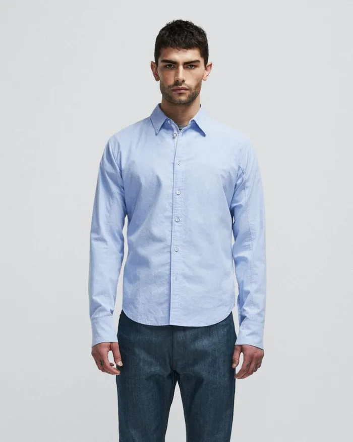 Men Shirts Rag 038 Bone Fit 2 Engineered Cotton Oxford Shirt Blue Oxford
