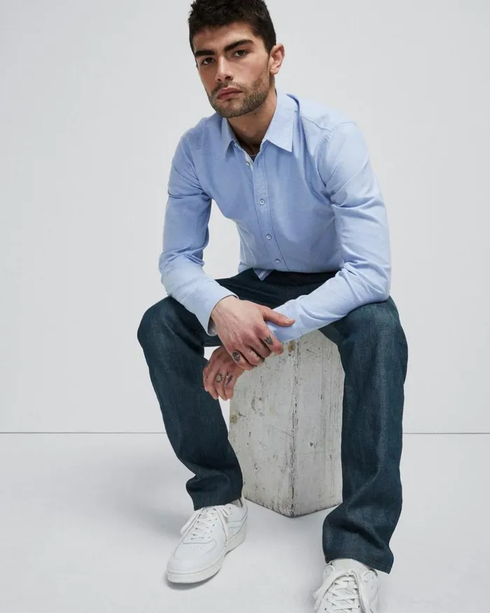 Men Shirts Rag 038 Bone Fit 2 Engineered Cotton Oxford Shirt Blue Oxford