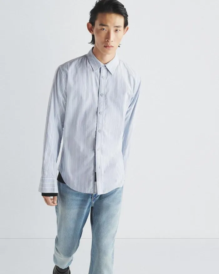 Men Shirts Rag 038 Bone Fit 2 Engineered Cotton Stripe Oxford Shirt Blue Stripe