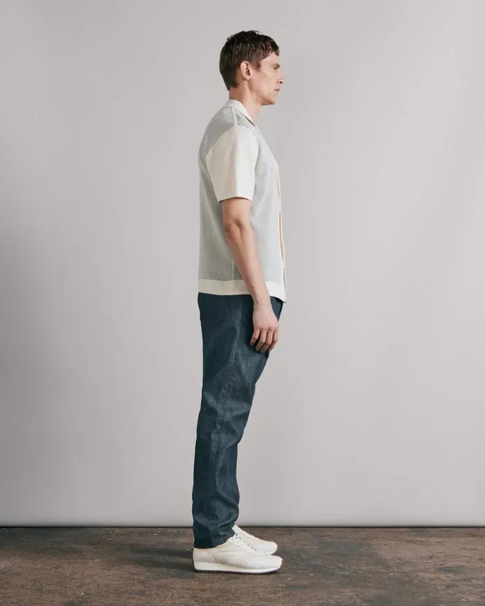 Men Shirts Rag 038 Bone Harvey Cotton Knit Camp Shirt Ivory Black