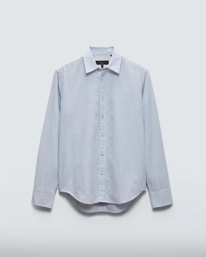 Men Shirts Rag 038 Bone Tomlin Cotton Oxford Shirt Light Blue Stripe