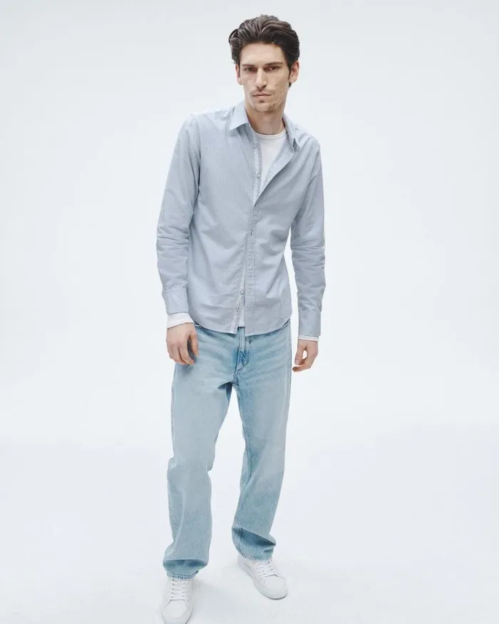Men Shirts Rag 038 Bone Tomlin Cotton Oxford Shirt Light Blue Stripe