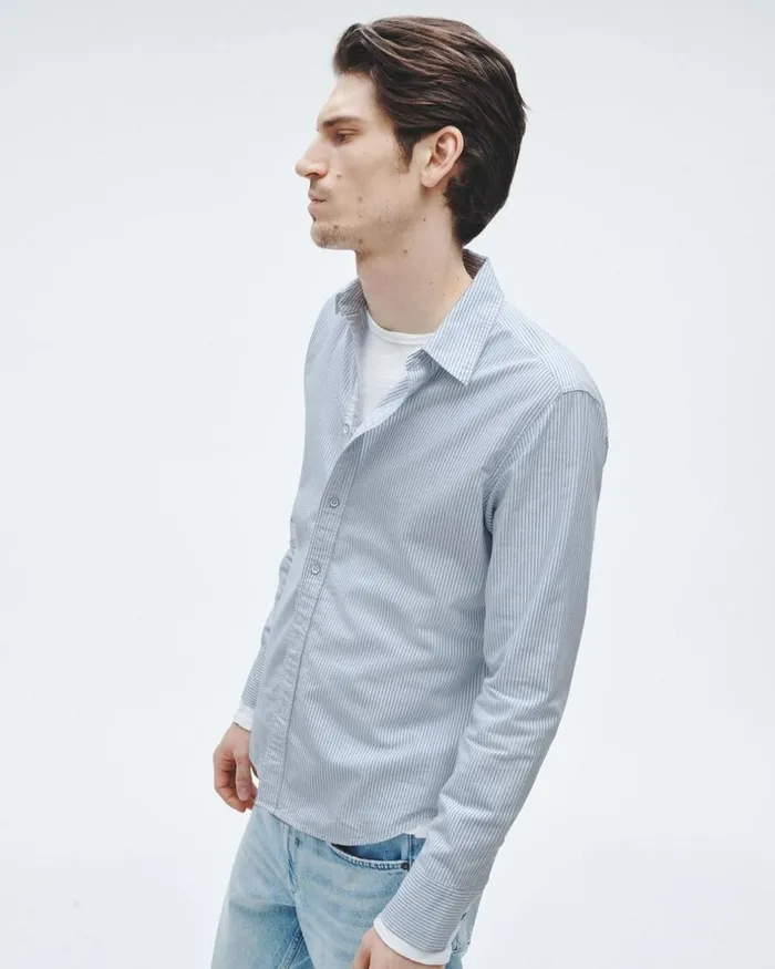 Men Shirts Rag 038 Bone Tomlin Cotton Oxford Shirt Light Blue Stripe
