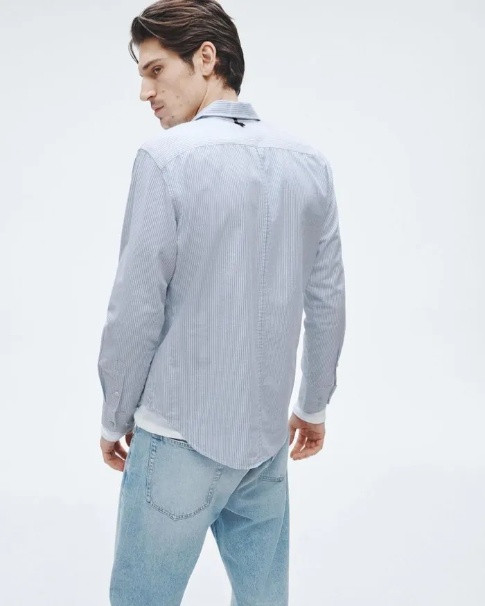 Men Shirts Rag 038 Bone Tomlin Cotton Oxford Shirt Light Blue Stripe