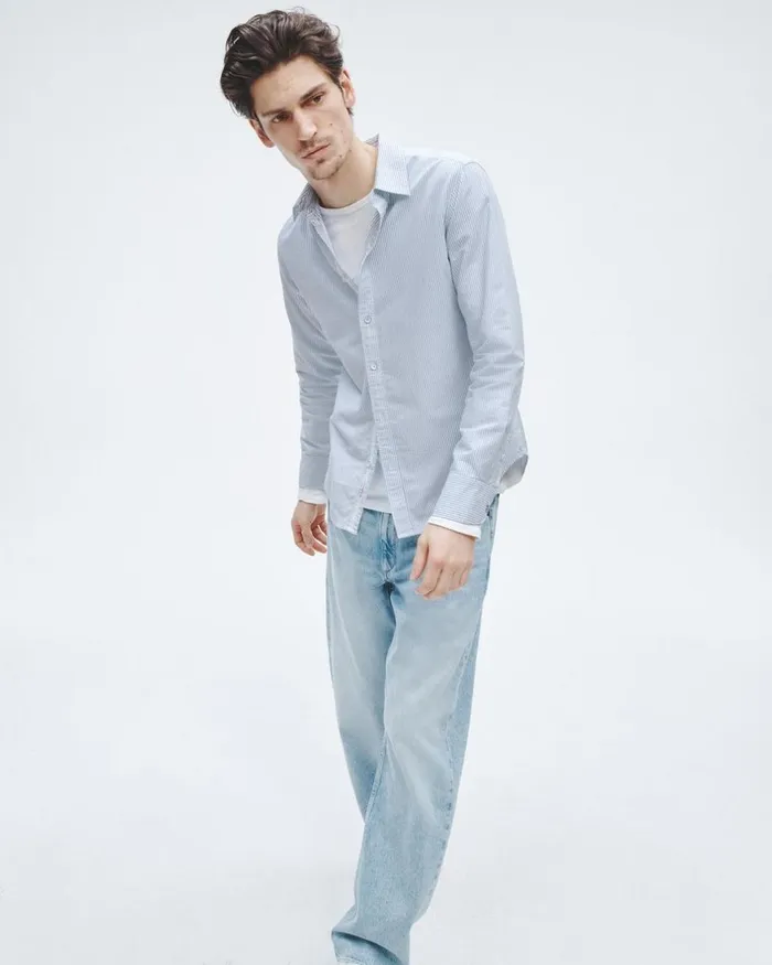 Men Shirts Rag 038 Bone Tomlin Cotton Oxford Shirt Light Blue Stripe