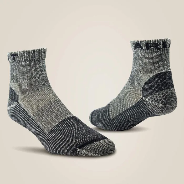 Men Socks Ariat Lightweight Merino Wool Blend Quarter Crew Steel Toe Work Sock 2 Pair Pack Grey Men Socks Ariat Lightweight Merino Wool Blend Quarter Crew Steel Toe Work Sock 2 Pair Pack Grey