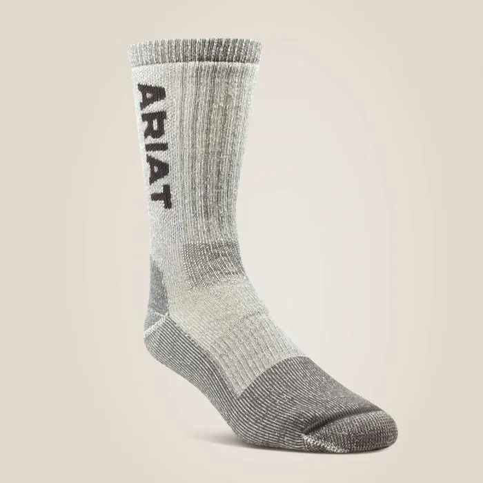 Men Socks Ariat Midweight Merino Wool Blend Steel Toe Work Sock Brown