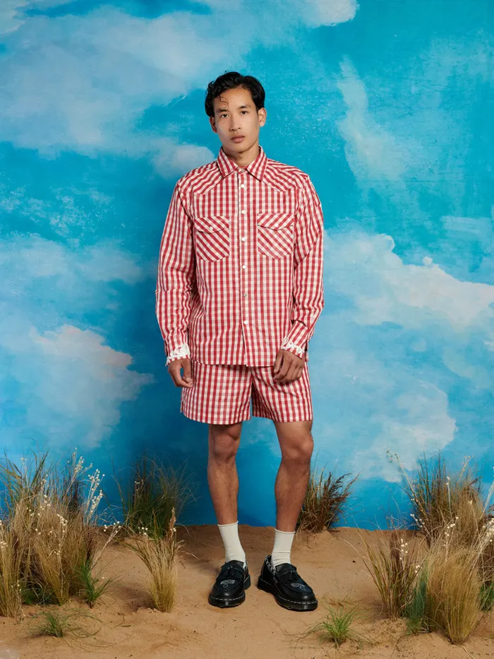 Men Stables Gingham Shirt Gingham Red Sister Jane Shirts