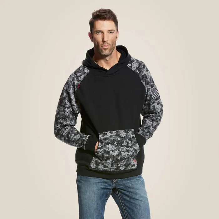 Men Sweatshirts and Hoodies Ariat FR DuraStretch Patriot Hoodie Black Digi