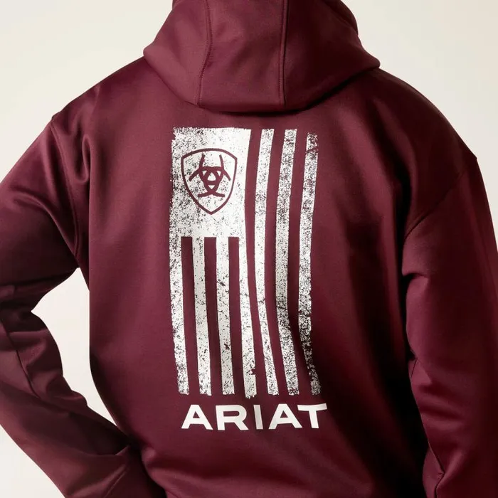 Men Sweatshirts and Hoodies Ariat Logo Tek Fleece Hoodie Malbec Heather