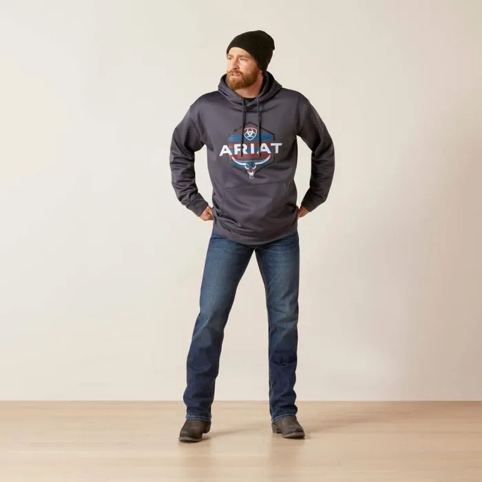 Men Sweatshirts and Hoodies Ariat Logo Tek Fleece Hoodie Odyssey Gray Heather