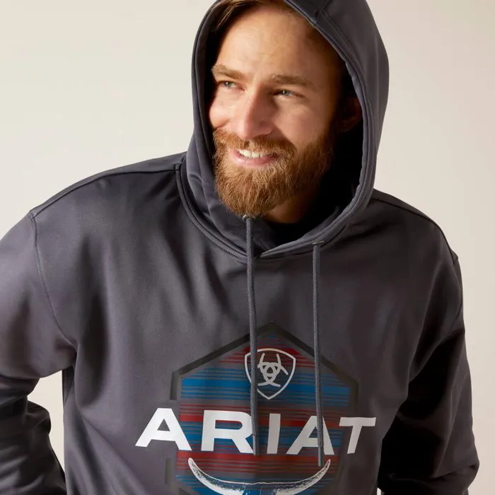 Men Sweatshirts and Hoodies Ariat Logo Tek Fleece Hoodie Odyssey Gray Heather