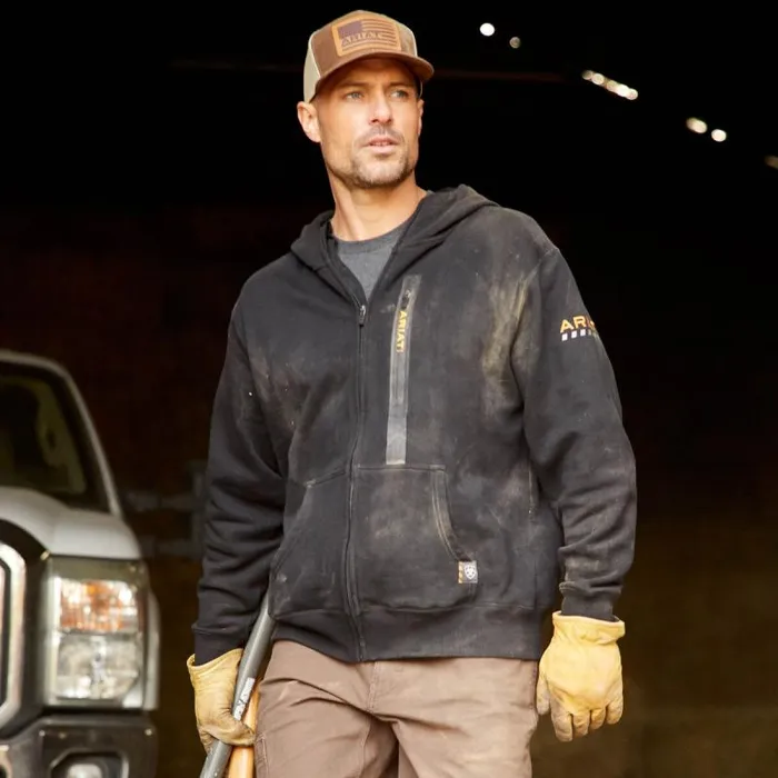 Men Sweatshirts and Hoodies Ariat Rebar Workman Full Zip Hoodie Black