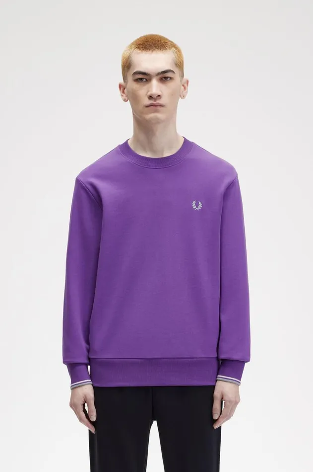 Men Sweatshirts Fred Perry Crew Neck Sweatshirt Amethystecrusilver Blue