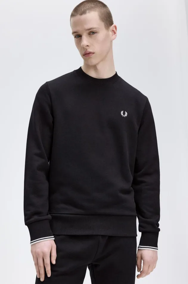 Men Sweatshirts Fred Perry Crew Neck Sweatshirt Black