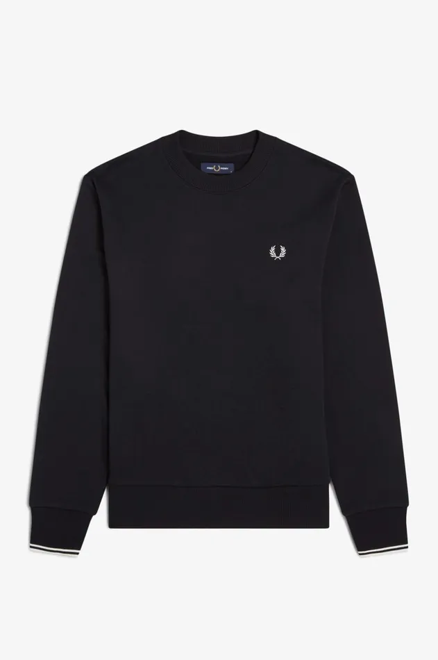 Men Sweatshirts Fred Perry Crew Neck Sweatshirt Black
