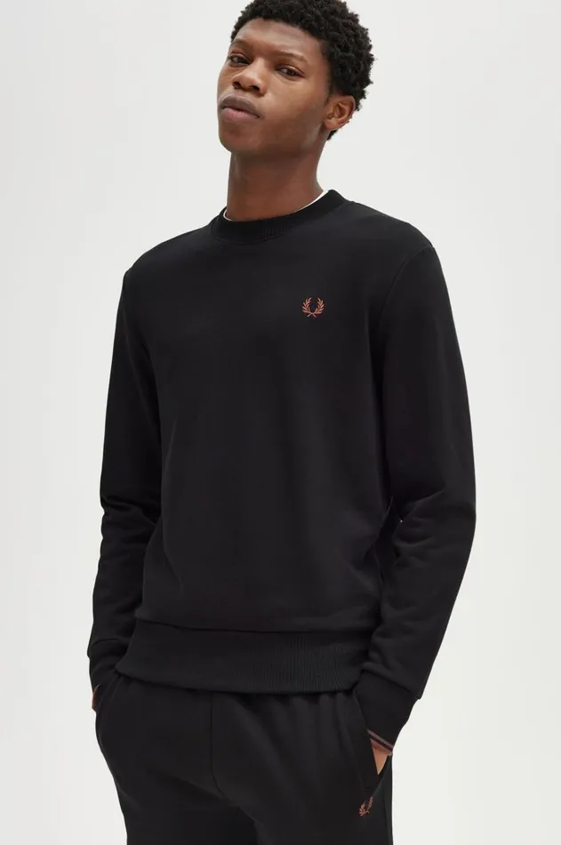 Men Sweatshirts Fred Perry Crew Neck Sweatshirt Blackwhisky Brown