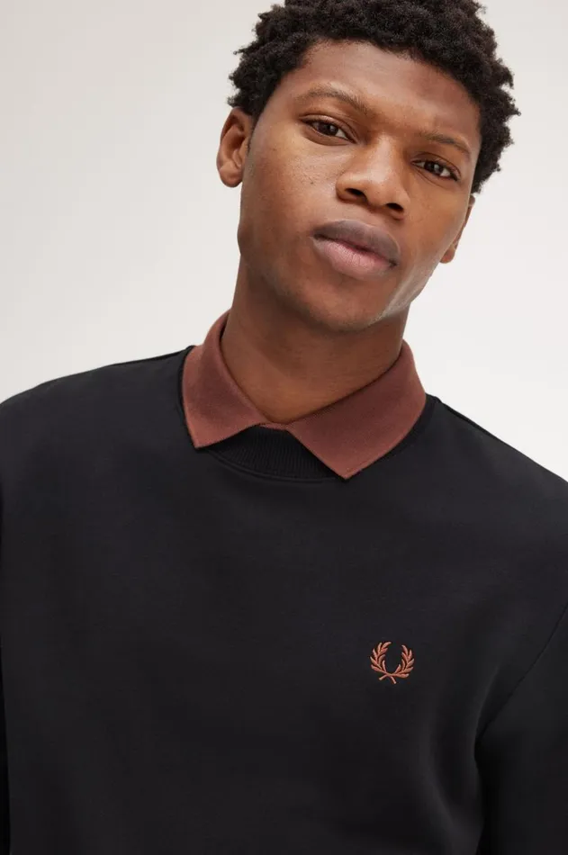 Men Sweatshirts Fred Perry Crew Neck Sweatshirt Blackwhisky Brown
