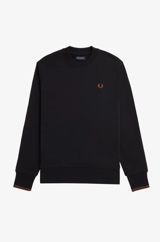 Men Sweatshirts Fred Perry Crew Neck Sweatshirt Blackwhisky Brown