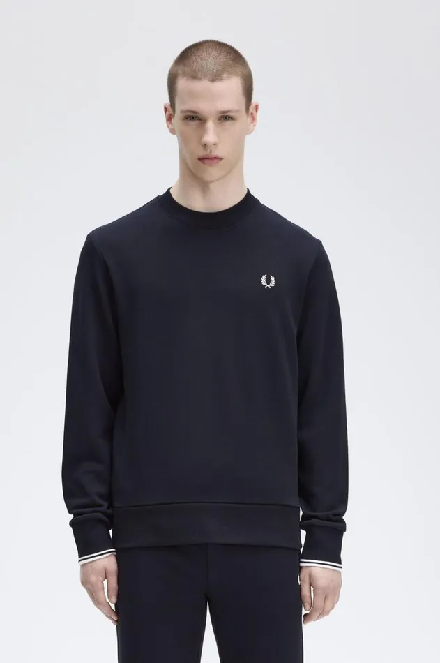 Men Sweatshirts Fred Perry Crew Neck Sweatshirt Navy