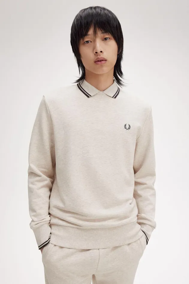 Men Sweatshirts Fred Perry Crew Neck Sweatshirt Porridge Marlanchor Grey
