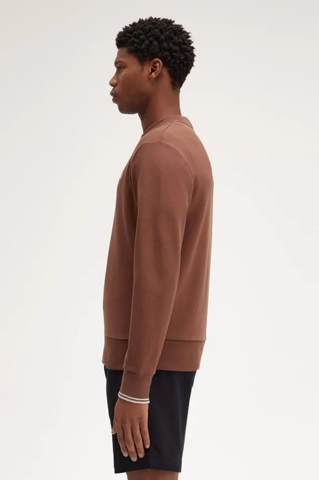 Men Sweatshirts Fred Perry Crew Neck Sweatshirt Whisky Brownporridge Marl