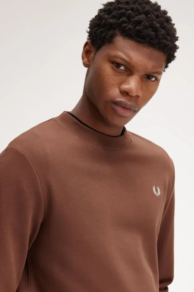 Men Sweatshirts Fred Perry Crew Neck Sweatshirt Whisky Brownporridge Marl