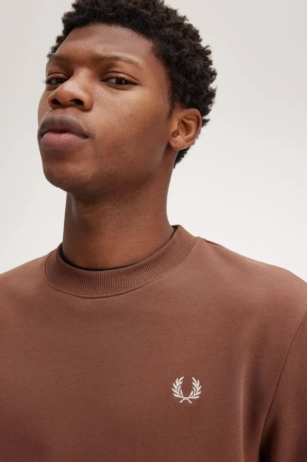 Men Sweatshirts Fred Perry Crew Neck Sweatshirt Whisky Brownporridge Marl