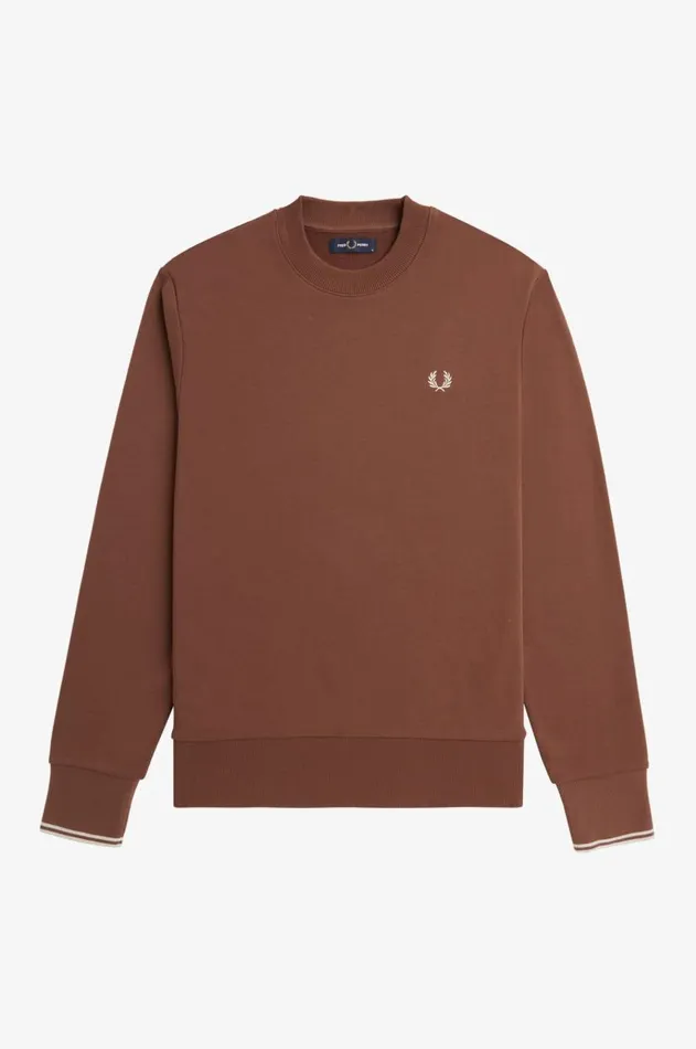 Men Sweatshirts Fred Perry Crew Neck Sweatshirt Whisky Brownporridge Marl