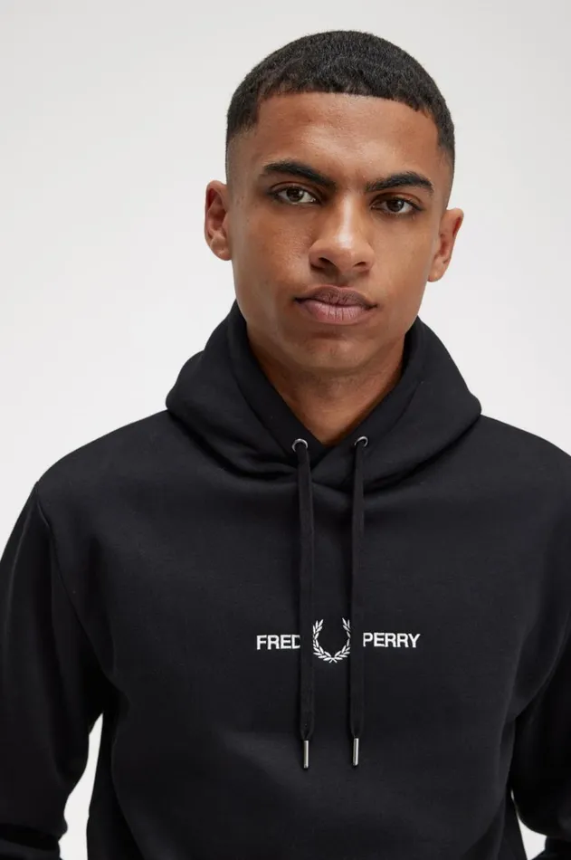 Men Sweatshirts Fred Perry Embroidered Hooded Sweatshirt Black