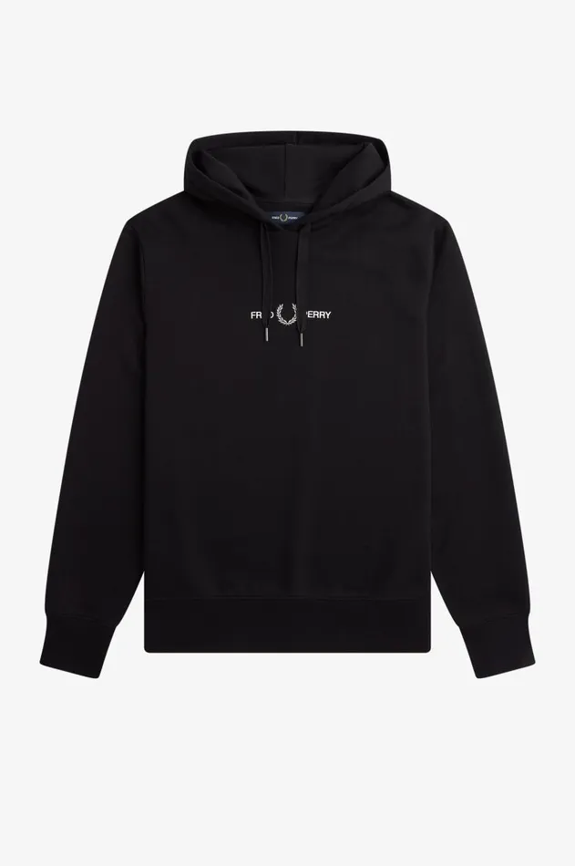 Men Sweatshirts Fred Perry Embroidered Hooded Sweatshirt Black