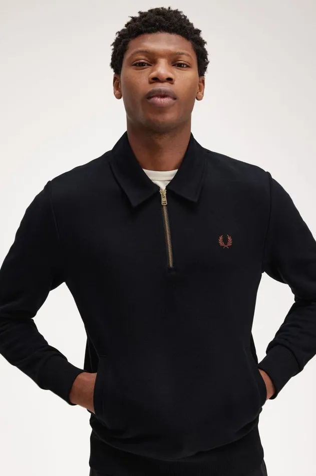Men Sweatshirts Fred Perry Half Zip Sweatshirt Black