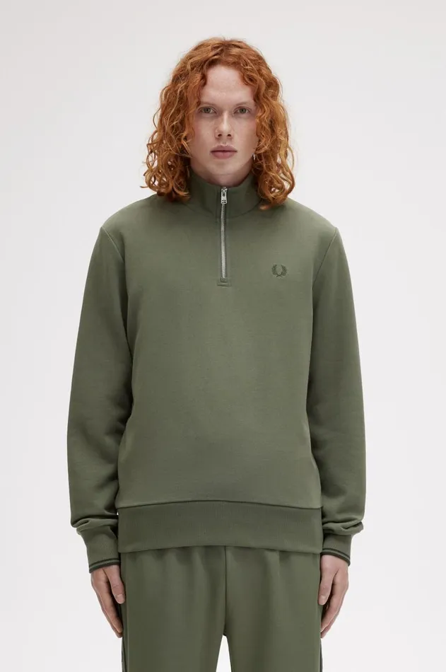 Men Sweatshirts Fred Perry Half Zip Sweatshirt Laurel Wreath Greennight Green Men Sweatshirts Fred Perry Half Zip Sweatshirt Laurel Wreath Greennight Green