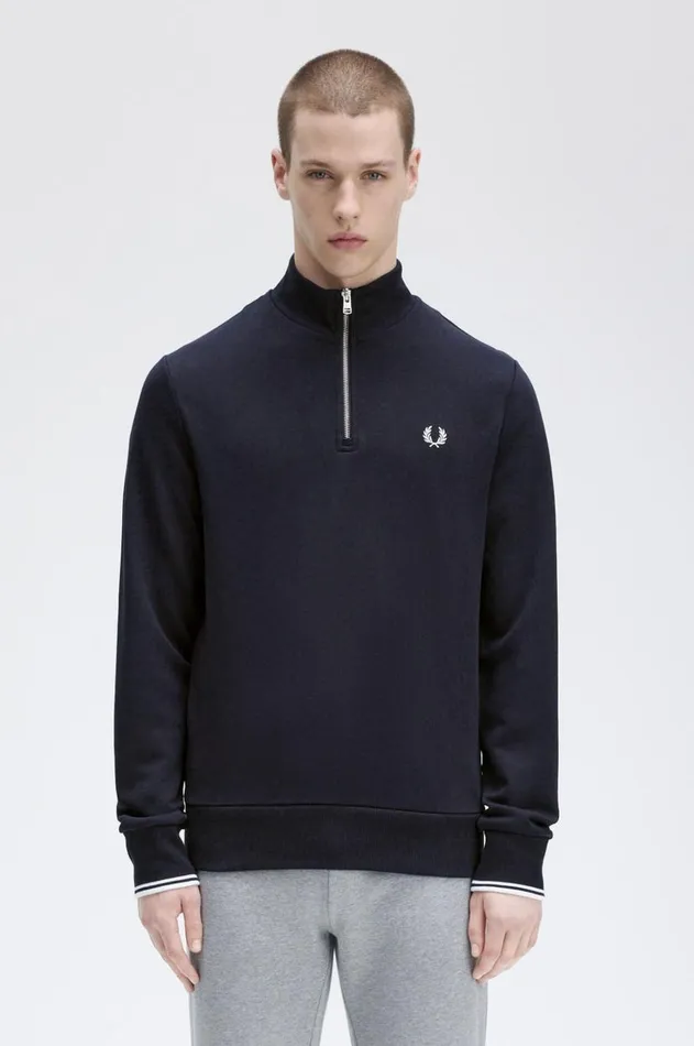 Men Sweatshirts Fred Perry Half Zip Sweatshirt Navy