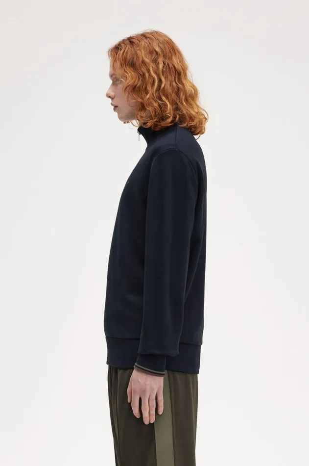Men Sweatshirts Fred Perry HalfZip Sweatshirt Navylaurel Wreath Greencarrington Brick