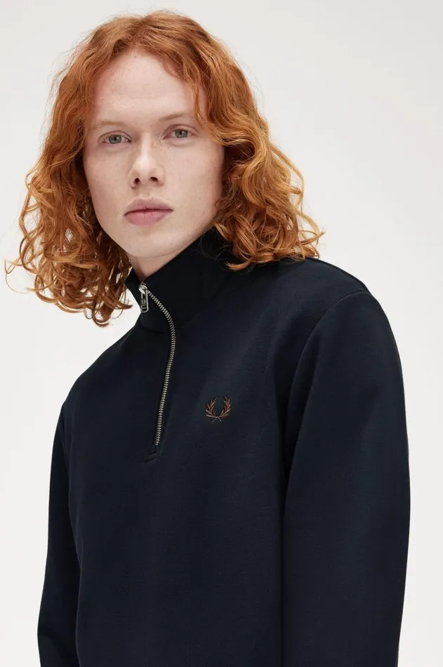 Men Sweatshirts Fred Perry HalfZip Sweatshirt Navylaurel Wreath Greencarrington Brick