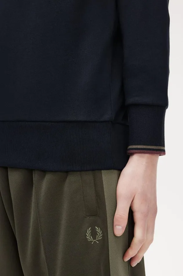 Men Sweatshirts Fred Perry HalfZip Sweatshirt Navylaurel Wreath Greencarrington Brick