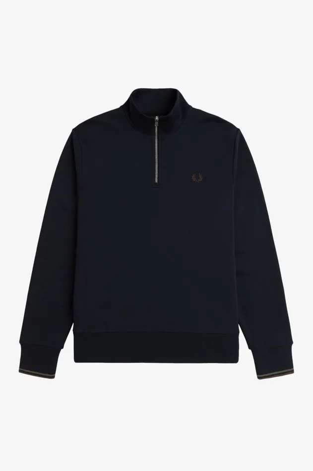Men Sweatshirts Fred Perry HalfZip Sweatshirt Navylaurel Wreath Greencarrington Brick